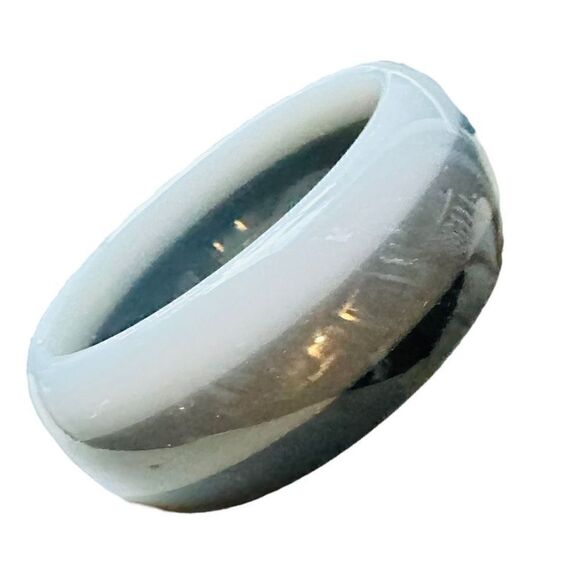 BAKELITE CATELIN 1940s Art Deco Bangle Bracelet Vintage Laminated Black Gray Bak - Picture 3 of 6